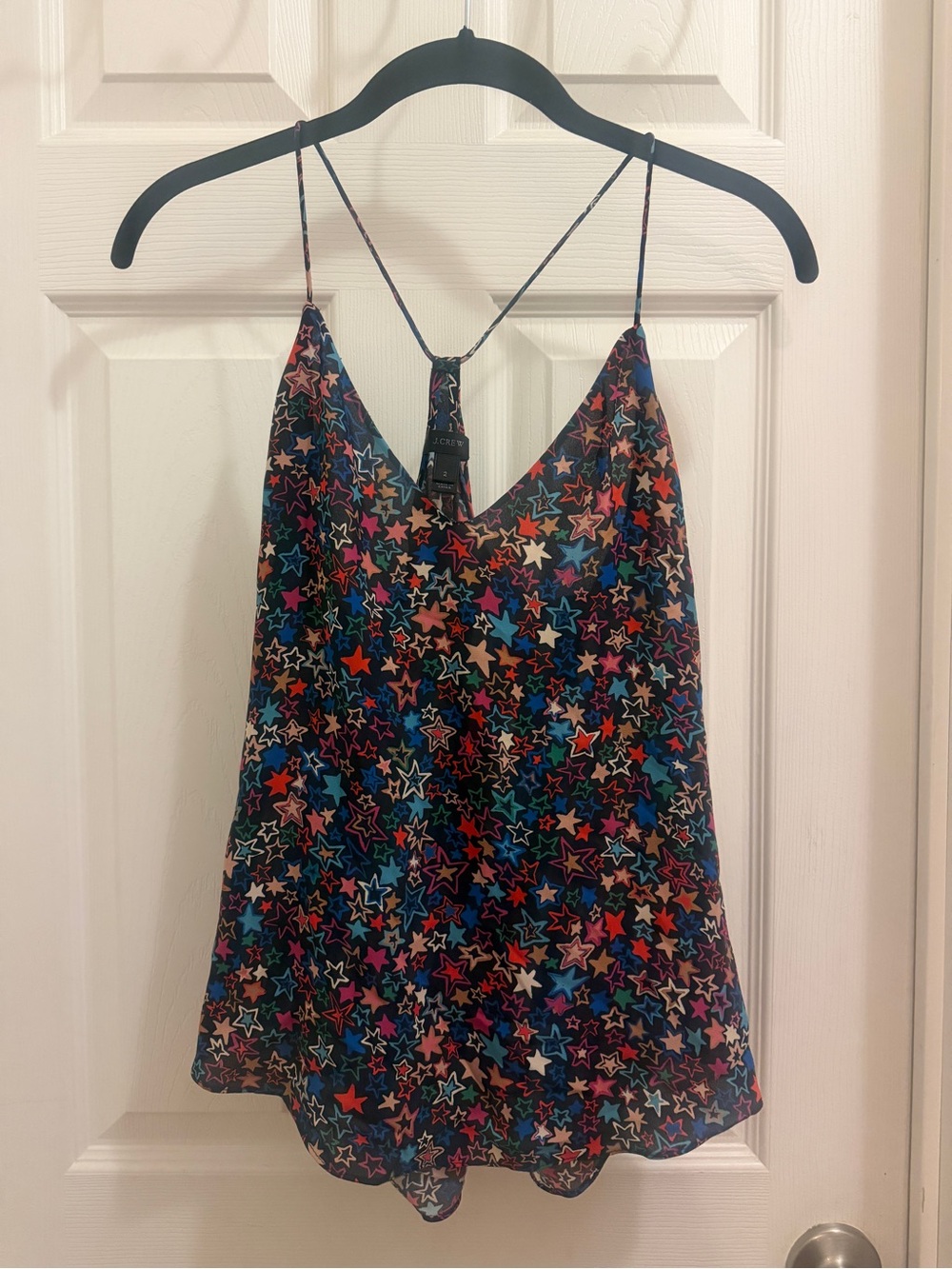 J. Crew Black Star-Print Silk Cami with Multicolor Stars